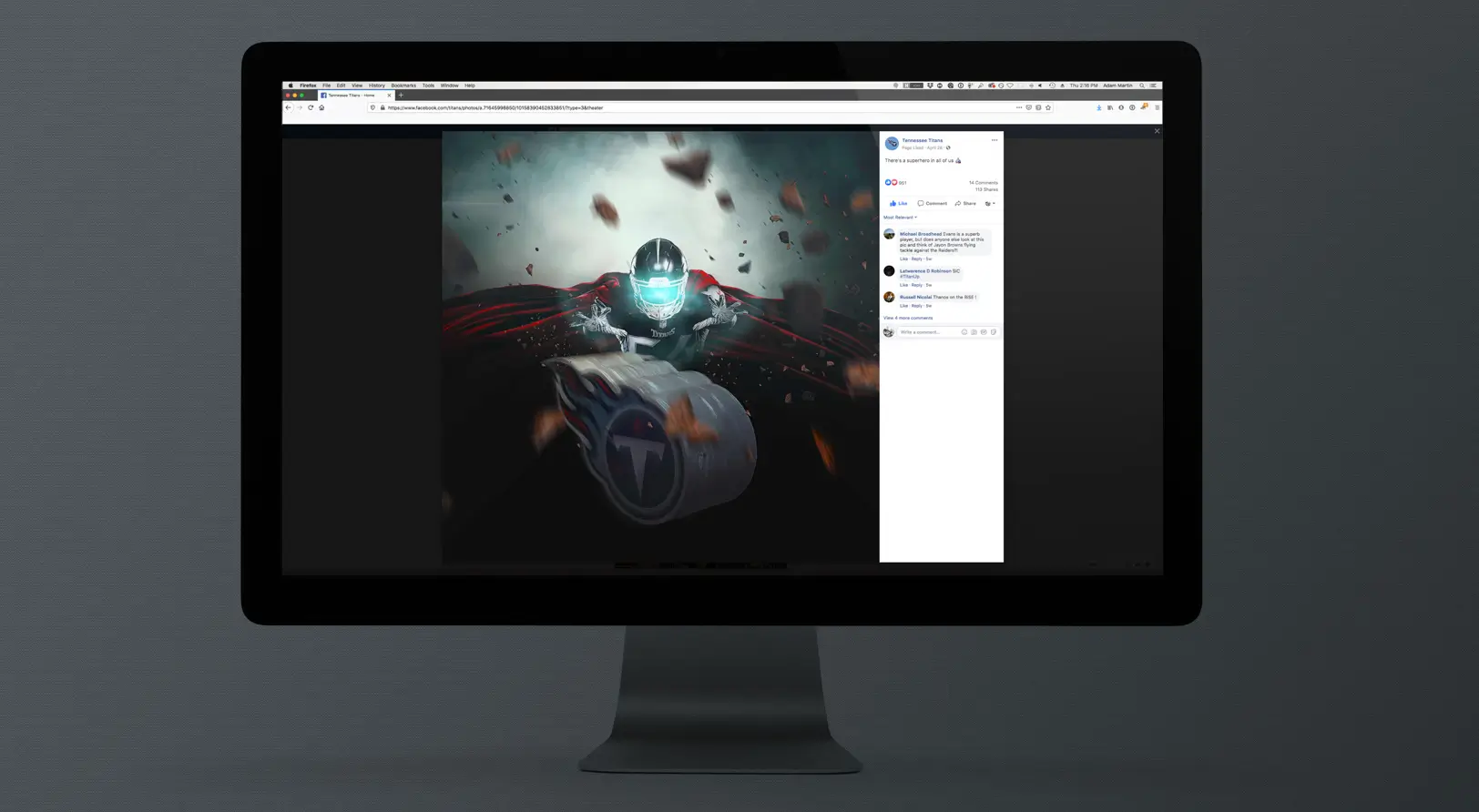 Sports Design / SMsports ›› Visual Design Composite for National Superhero Day for the Tennessee Titans on iMac screen