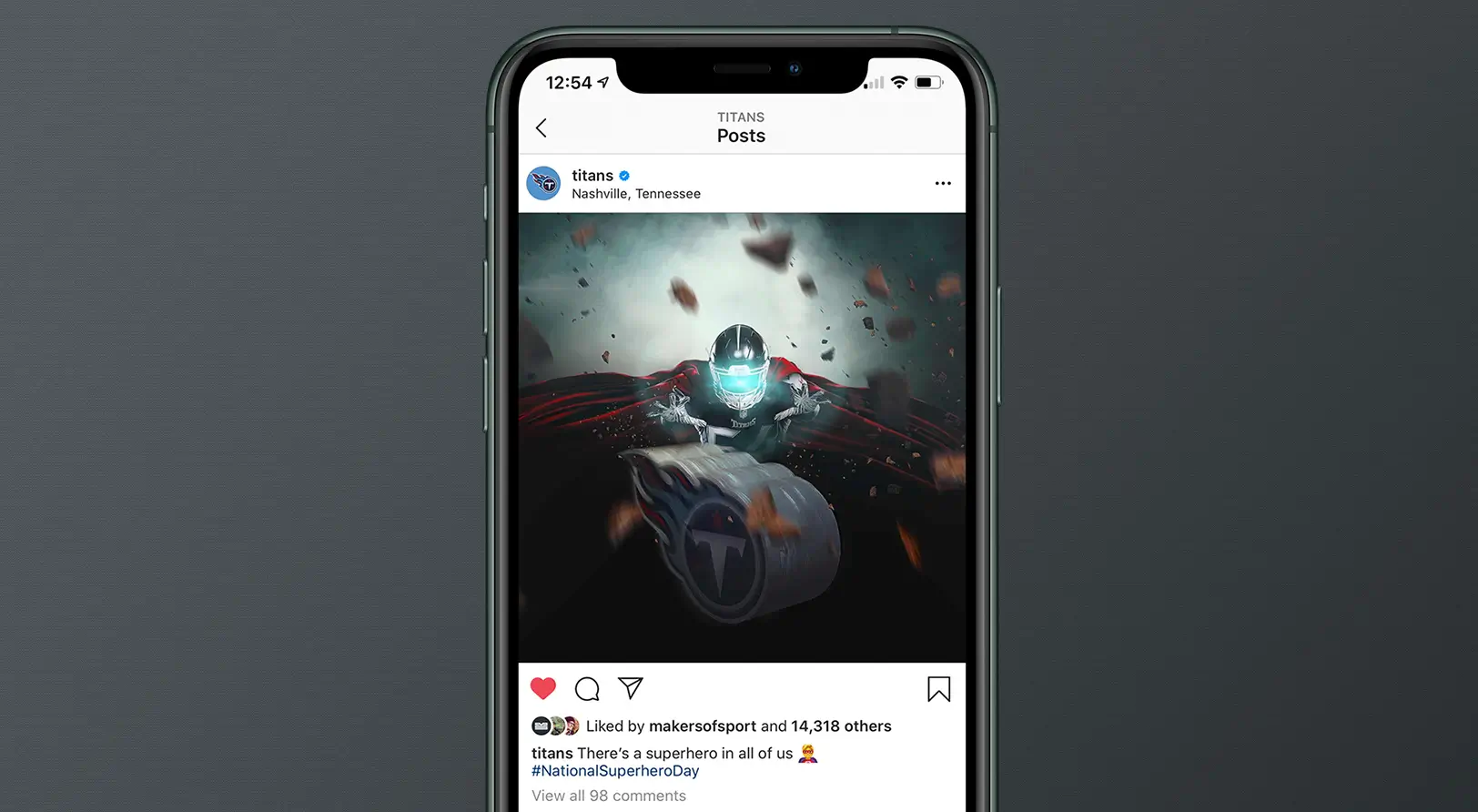 Sports Design / SMsports ›› Visual Design Composite for National Superhero Day for the Tennessee Titans Instagram Screenshot